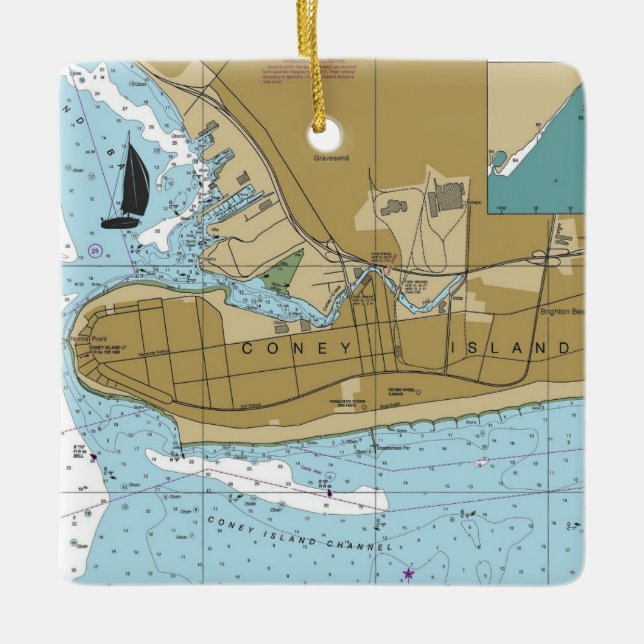 Coney Island NY Chart Ceramic Ornament (Front)