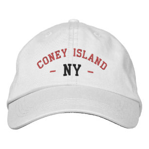 CONEY ISLAND NY Preppy Red Black on White Embroidered Hat