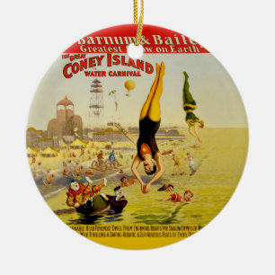 Coney Island Sideshow Poster Ceramic Tree Decoration