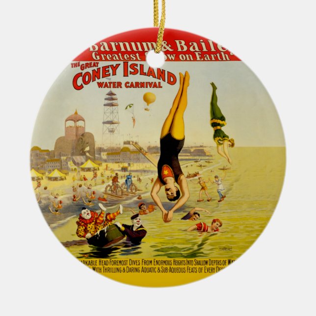 Coney Island Sideshow Poster Ceramic Tree Decoration (Front)