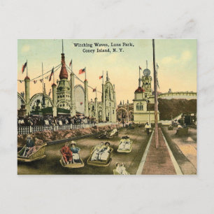 Coney Island, Waves Ride, Luna Park, Vintage Postcard