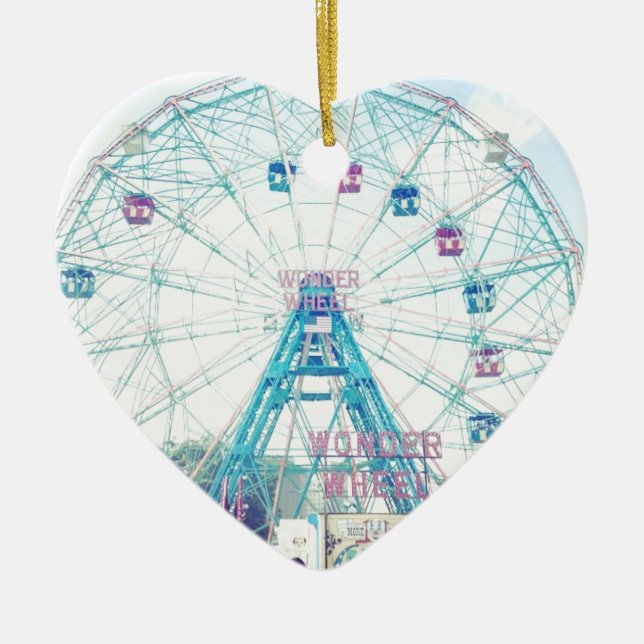 Coney Island Wonderwheel Ferris Wheel in Summer Ceramic Ornament (Front)