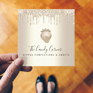 Confection Chocolate Strawberry Gold Glitter Drips Square Business Card