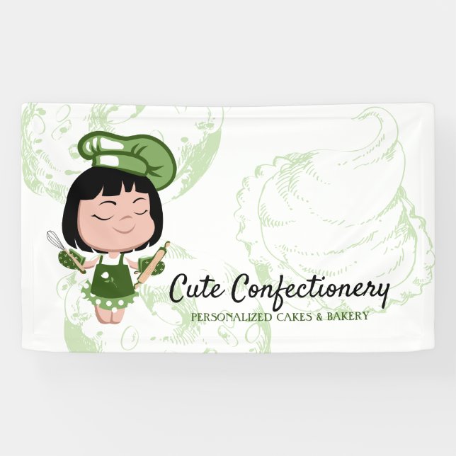 Confectionery Baker green Girl Cartoon Banner (Horizontal)