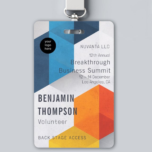 Conference Business Corporate Event Bold Hexagons ID Badge (event badge template business corporate conference design modern professional colorful hexagons )