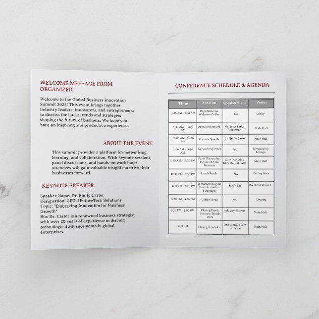 Conference Event or Business Meeting Schedule  Program (Inside)