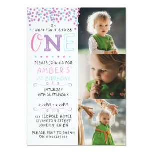 Confetti 1st First Birthday Invitation