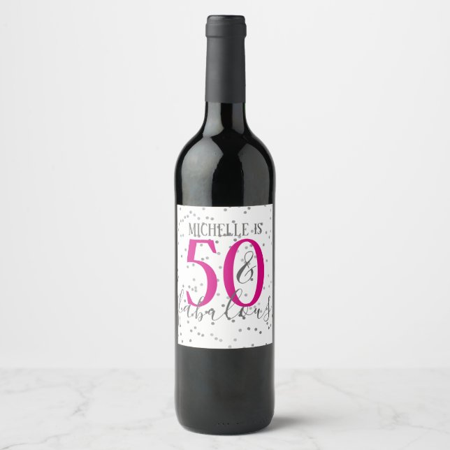 Confetti 50 & Fabulous Birthday Party Wine Labels (Front)