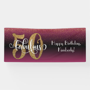 Confetti 50 & Fabulous Birthday Pink Black Ombre Banner