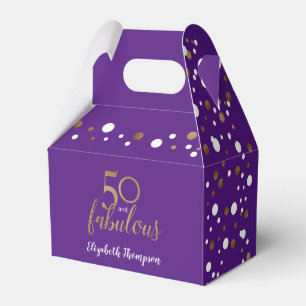 Confetti 50 & fabulous Birthday Purple Gold Favour Box