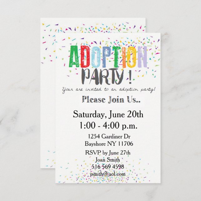 Confetti Adoption Party Invites by ozias (Front/Back)