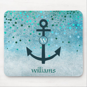 Confetti Anchor Sea Blue Beach Navy Girly Dots Mouse Pad