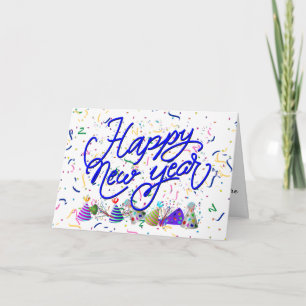 Confetti and Party Hats Happy New Year Holiday Card