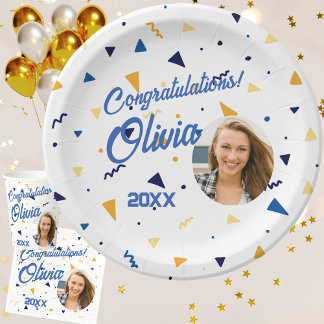 Confetti and Photo Graduation Party Paper Plate