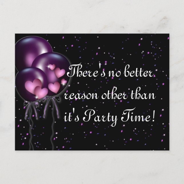 Confetti and Purple Balloons Party Invitation Postcard (Front)