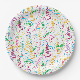 Confetti and Streamers Celebration Birthday Party Paper Plate