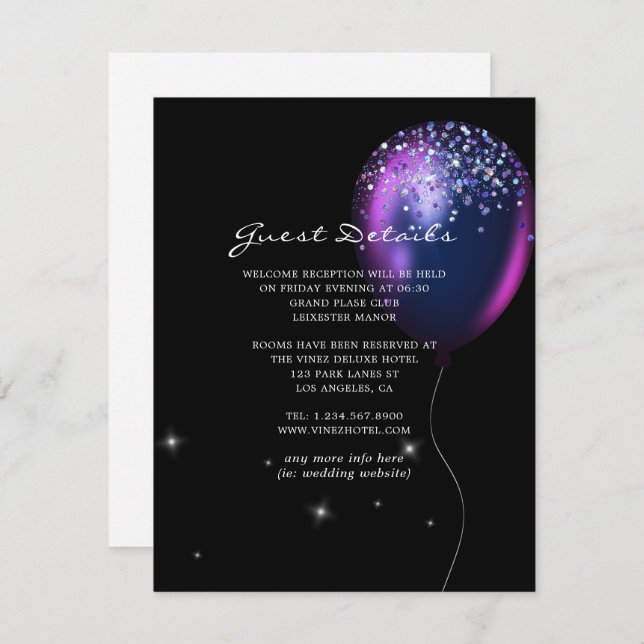Confetti Balloon Wedding Guest Details Enclosure Card (Front/Back)