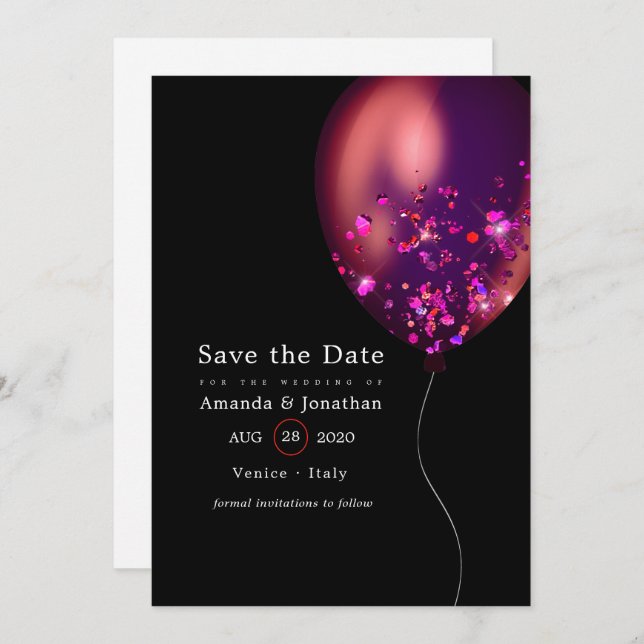 Confetti Balloon Wedding Save The Date (Front/Back)