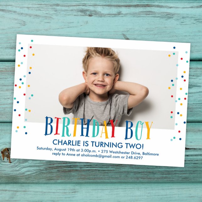 Confetti Birthday Boy Photo Invitation (Creator Uploaded)