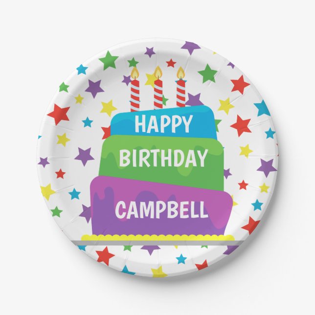 Confetti Birthday Cake Personalised Party Plates (Front)