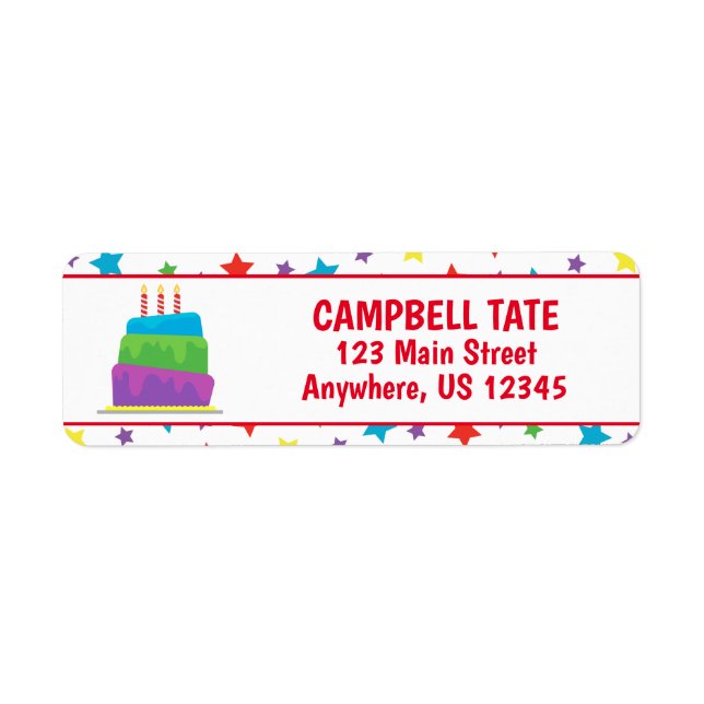 Confetti Birthday Cake Return Address Labels (Front)
