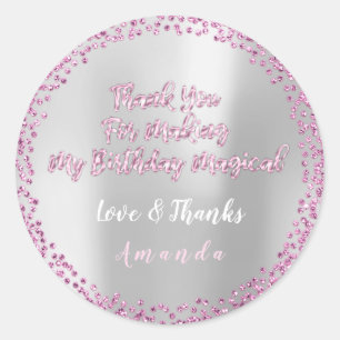 Confetti Birthday Party Favour Thank You Grey Silv Classic Round Sticker
