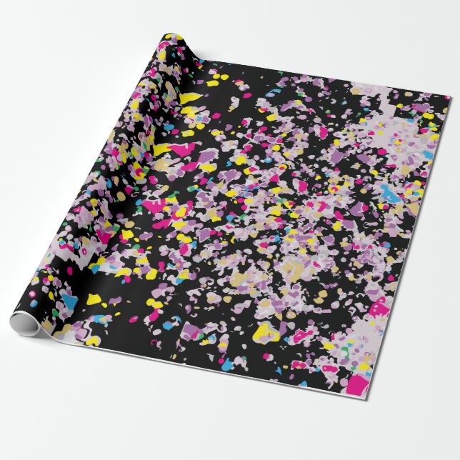 Confetti Black Wrapping Paper (Unrolled)