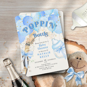 Confetti Blue Balloon Poppin' Bottles Baby Shower Invitation
