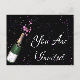 Confetti, Bottle of Champagne Invitation Postcard