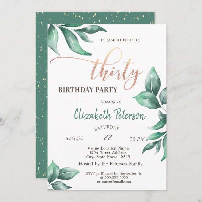 Confetti, Branches 30th Birthday Party Invitation (Front/Back)
