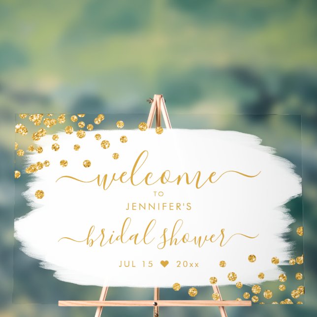 Confetti Bridal Shower Welcome Gold White Paint  Acrylic Sign (Neutral)
