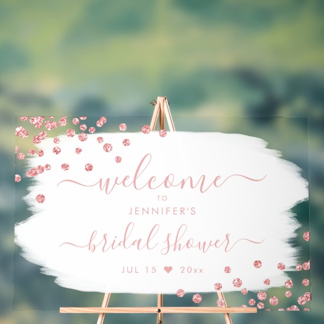 Confetti Bridal Shower Welcome Rose Gold White  Acrylic Sign (Neutral)