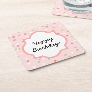 Confetti Cake • Pink Buttercream Frosting Square Paper Coaster