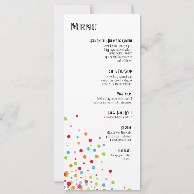 Confetti Celebration Dinner Menu Invitation (Front)