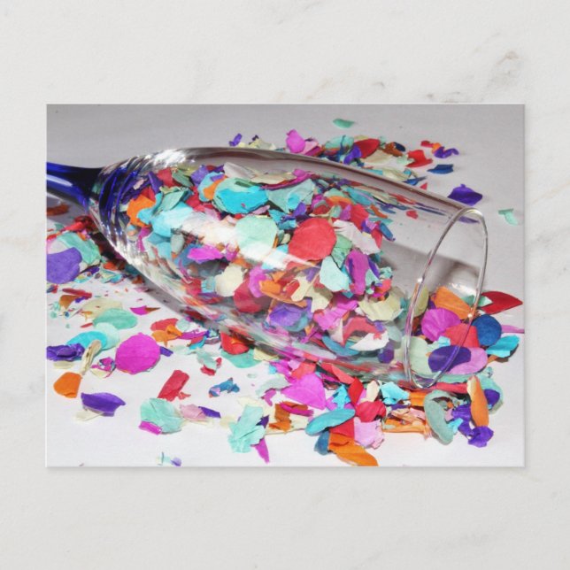 Confetti & Champagne Flute New Year Holiday Postcard (Front)