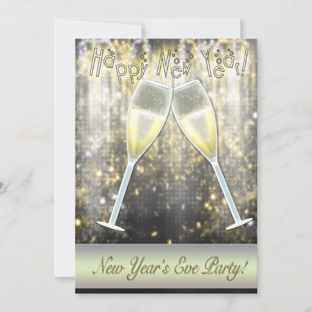Confetti Champagne New Years Eve Party Invitations (Front)