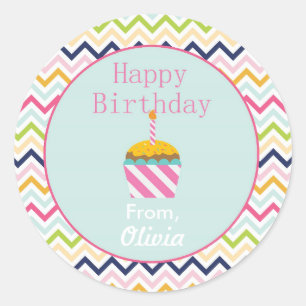 Confetti Chevron Personalised Birthday Stickers