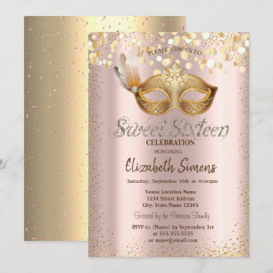 Confetti Chic Masque Rose Gold Sweet 16 Invitation