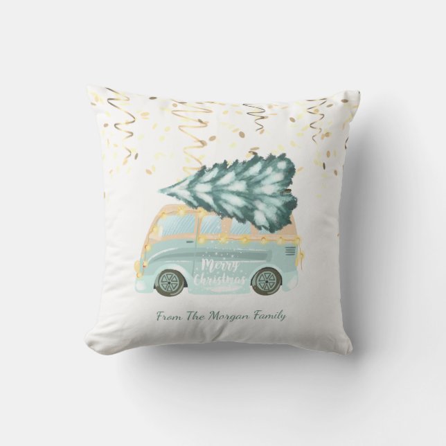 Confetti,Christmas Green Truck Pine Tree  Cushion (Front)