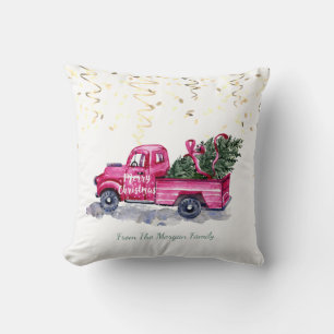 Confetti,Christmas Pink Truck Pine Tree   Cushion