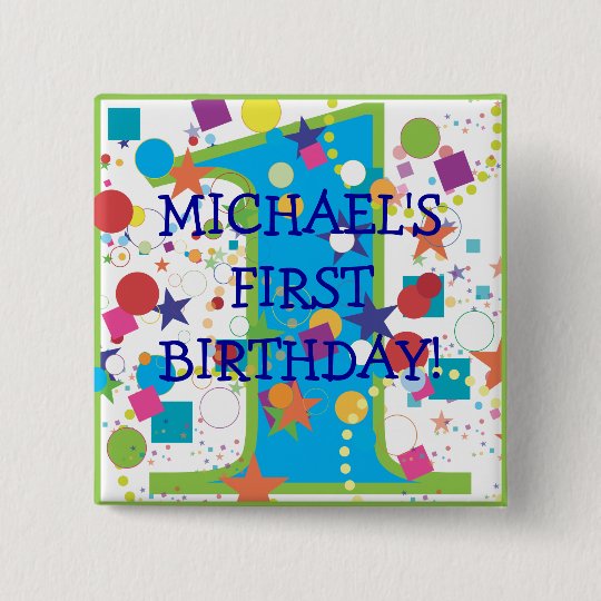 Confetti Circus Number One, First Birthday 15 Cm Square Badge
