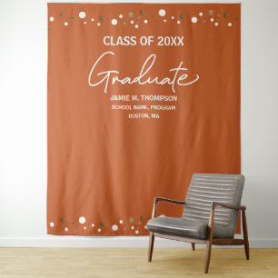 Confetti Class Orange Gold school backdrop grad Tapestry