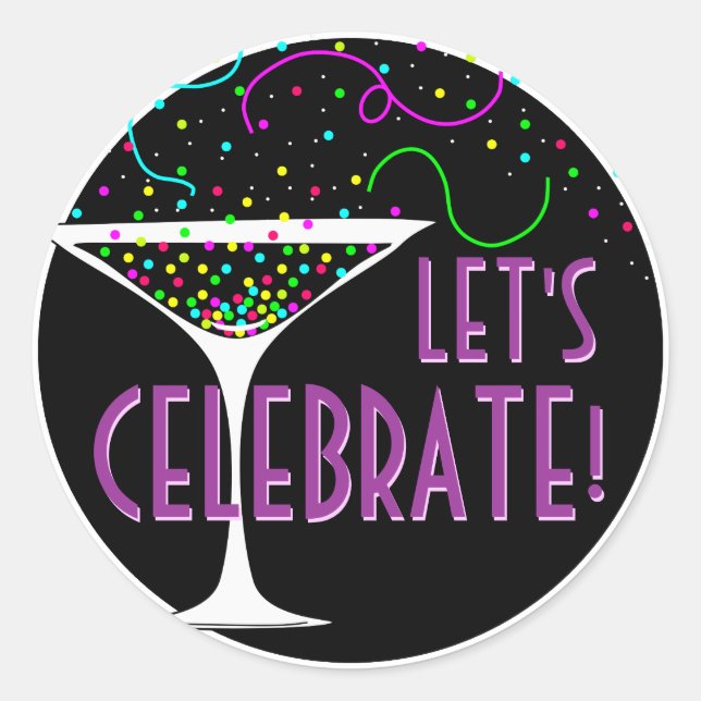 Confetti Cocktail Celebration Round Sticker (Front)