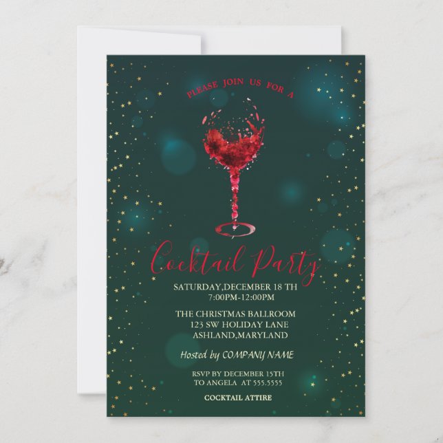 Confetti Cocktail Glass Stars Christmas Party   Invitation (Front)