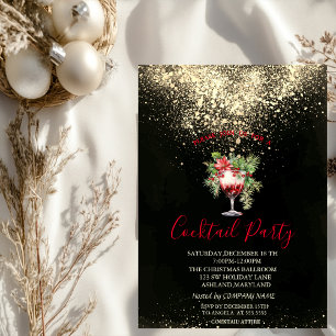 Confetti Cocktail Poinsettia Christmas Party Invitation