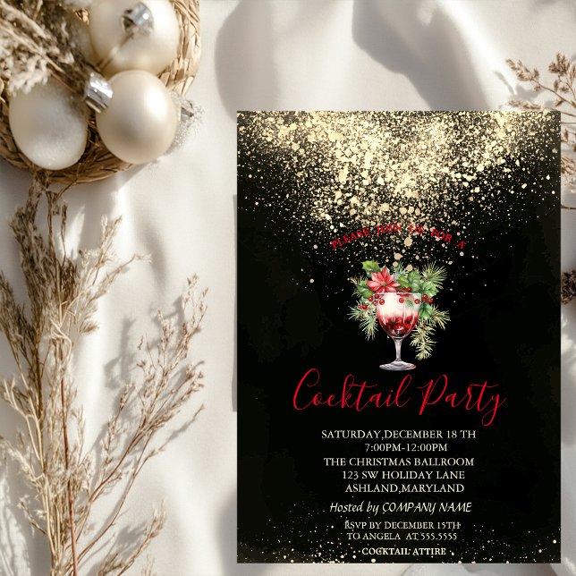  Confetti Cocktail Poinsettia Christmas Party Invitation (Creator Uploaded)