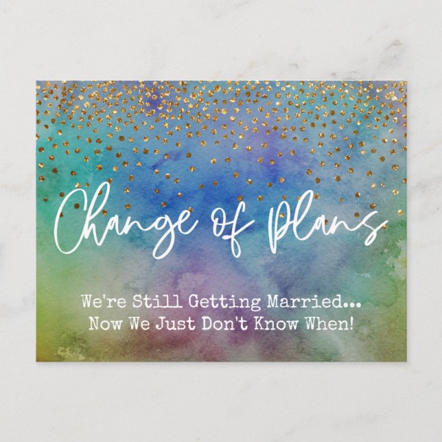 Confetti Colours Change of Plans Postponed Wedding Postcard (Front)