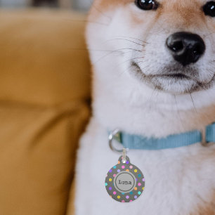 Confetti colours polka dot grey pet id tag