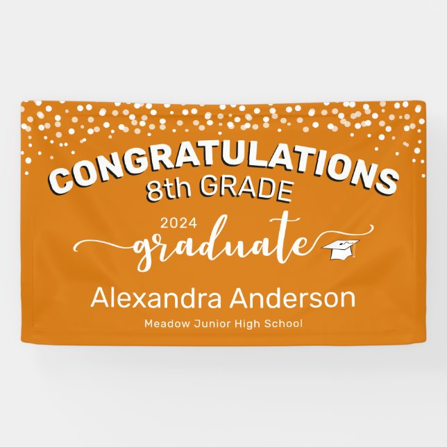 Confetti Congratulations 8th Grade Graduate Orange Banner (Horizontal)