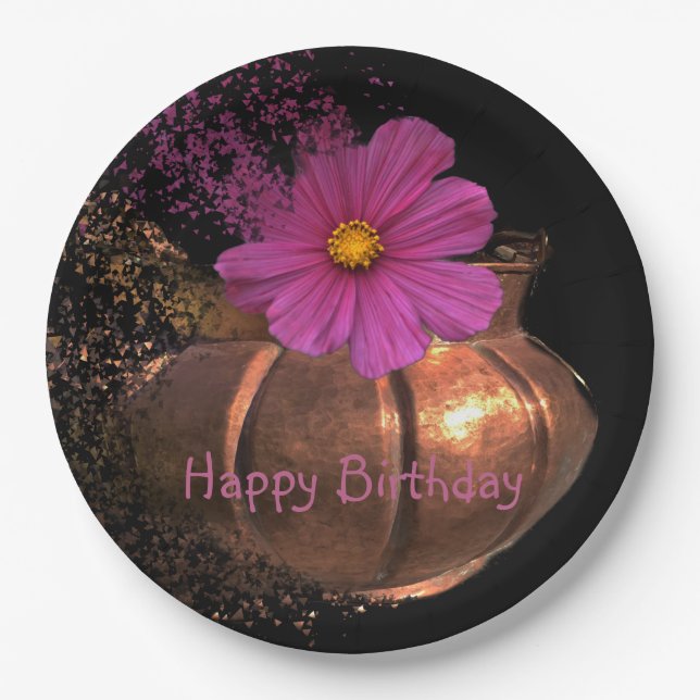 Confetti Copper Cosmos Birthday Paper Plate (Front)